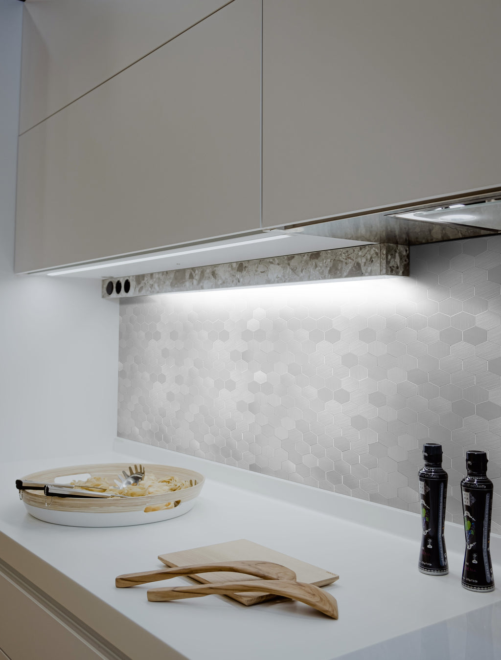 Silver Hexagon Peel and Stick Backsplash Tile