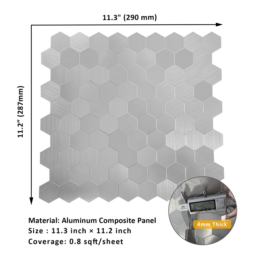 Silver Hexagon Peel and Stick Backsplash Tile