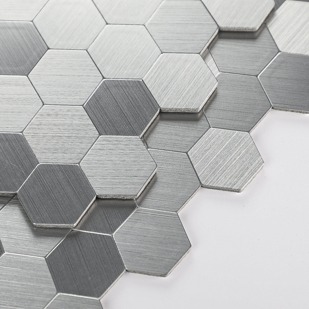 Silver Hexagon Peel and Stick Backsplash Tile