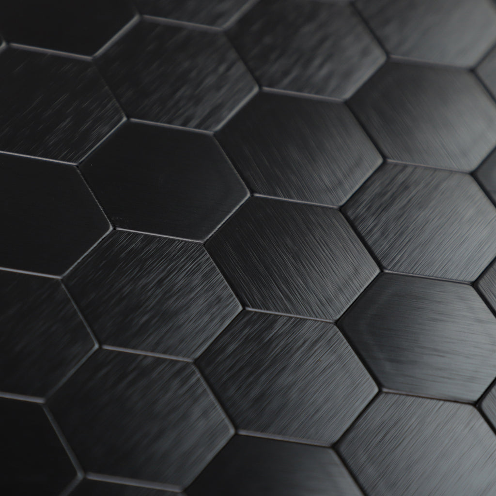 Black Aluminum Hexagon Peel and Stick Backsplash Tile