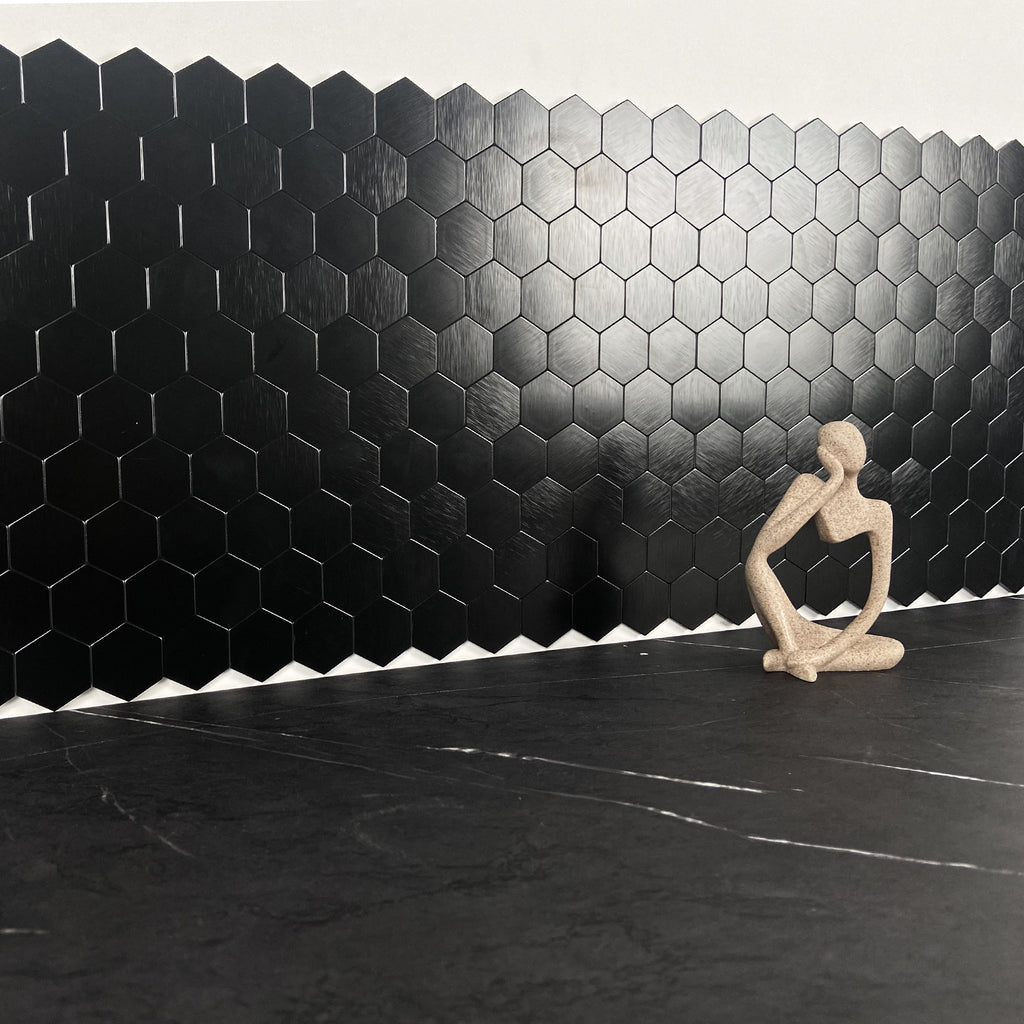 Black Aluminum Hexagon Peel and Stick Backsplash Tile