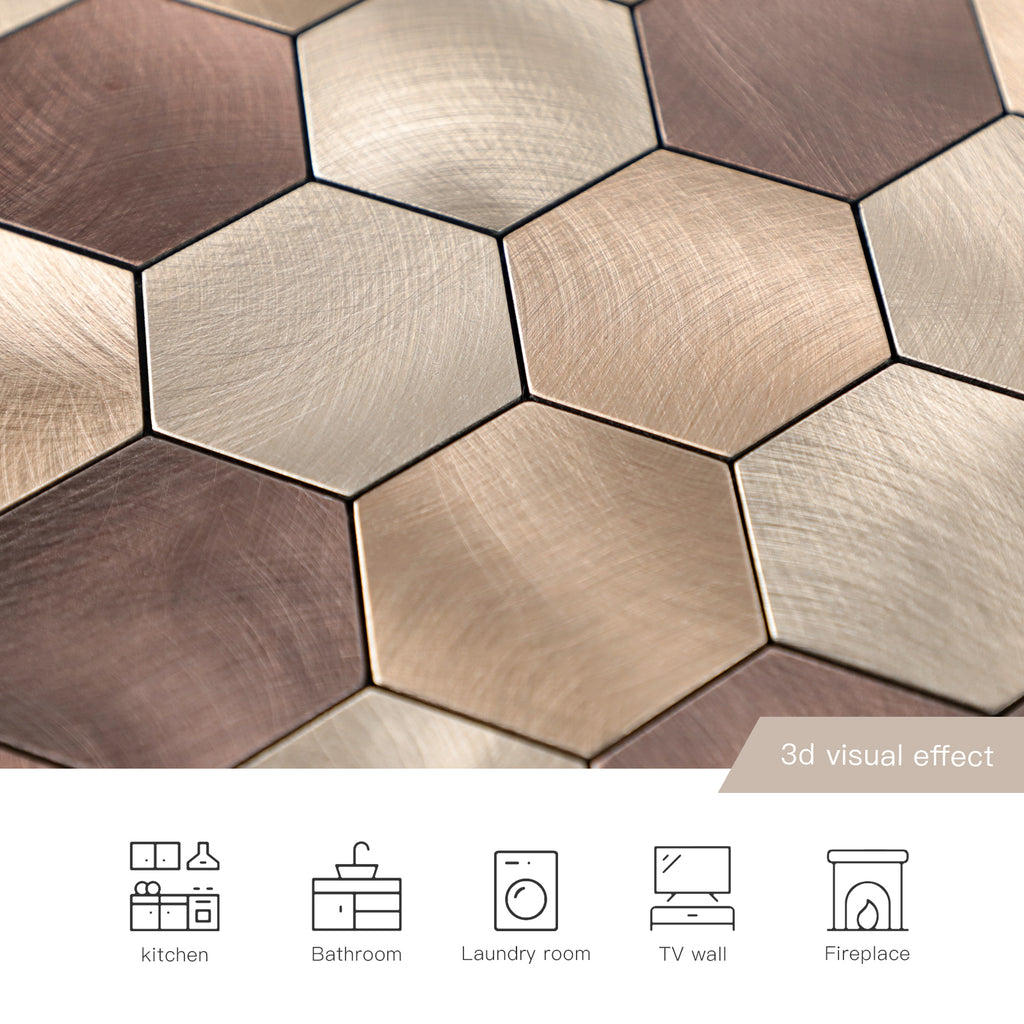 Mix Brown Hexagon Peel and Stick Backsplash Tile