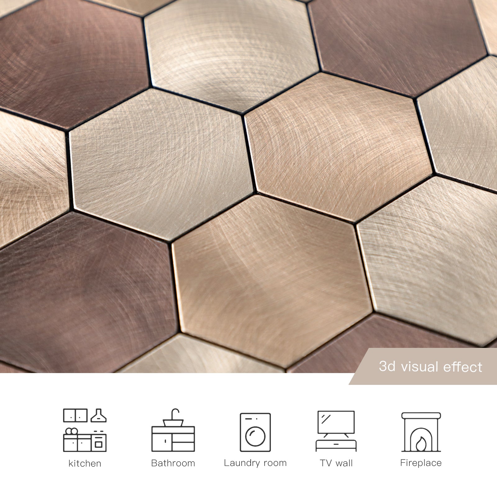 Mix Brown Hexagon Peel and Stick Backsplash Tile