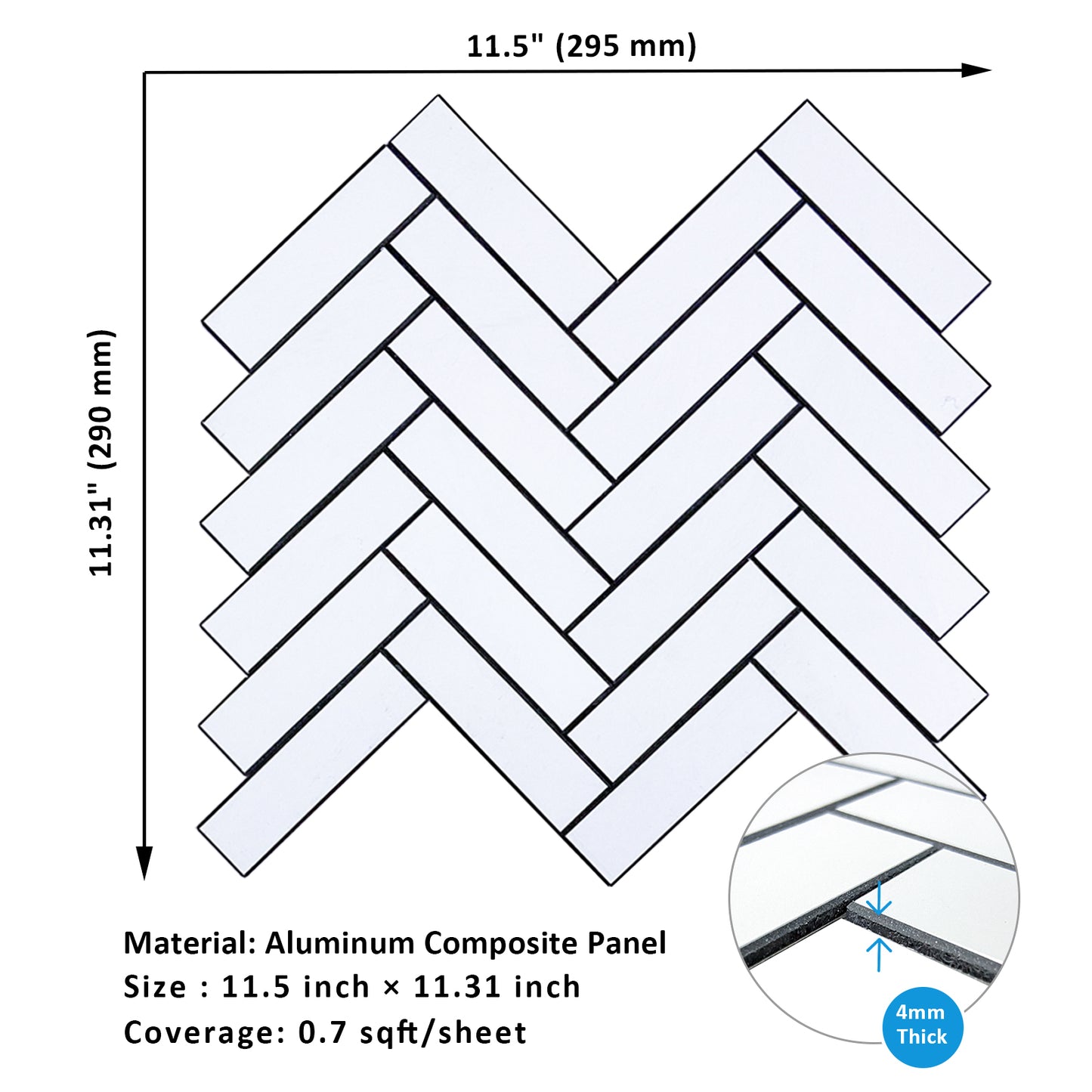 3D White Herringbone Peel and Stick Backsplash Tile