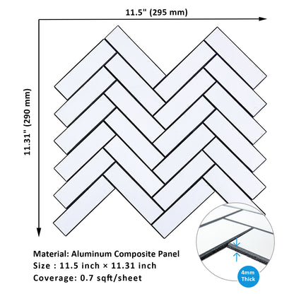 3D White Herringbone Peel and Stick Backsplash Tile