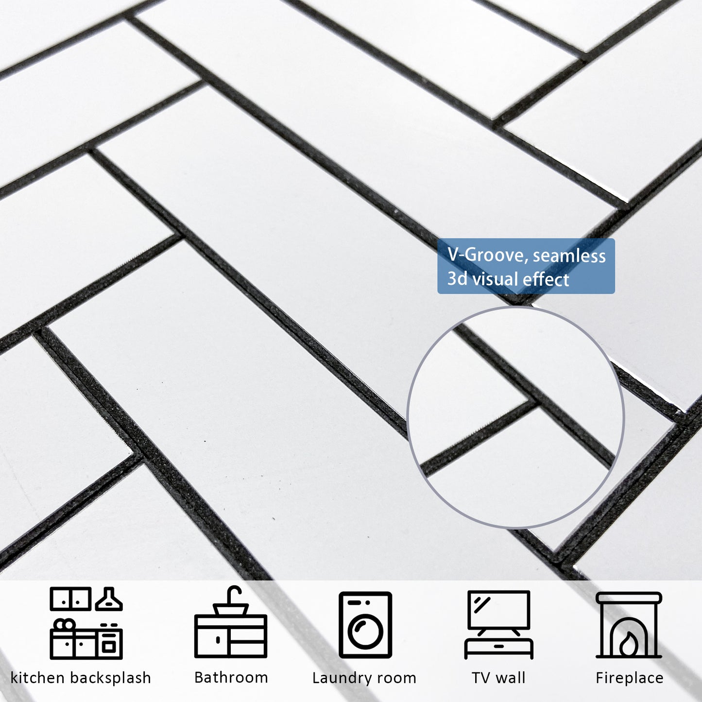 3D White Herringbone Peel and Stick Backsplash Tile