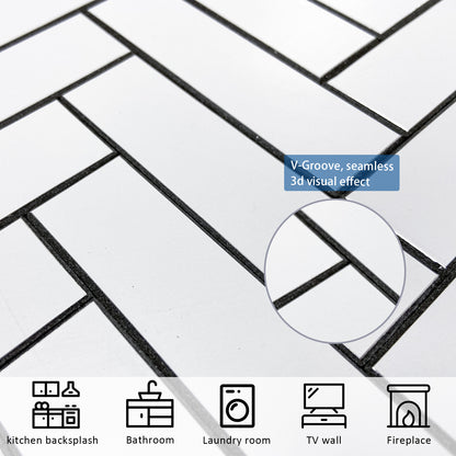 3D White Herringbone Peel and Stick Backsplash Tile
