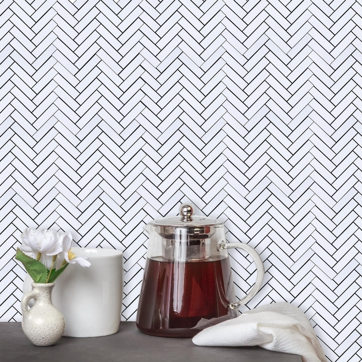 3D Herringbone Peel and Stick Backsplash Tile