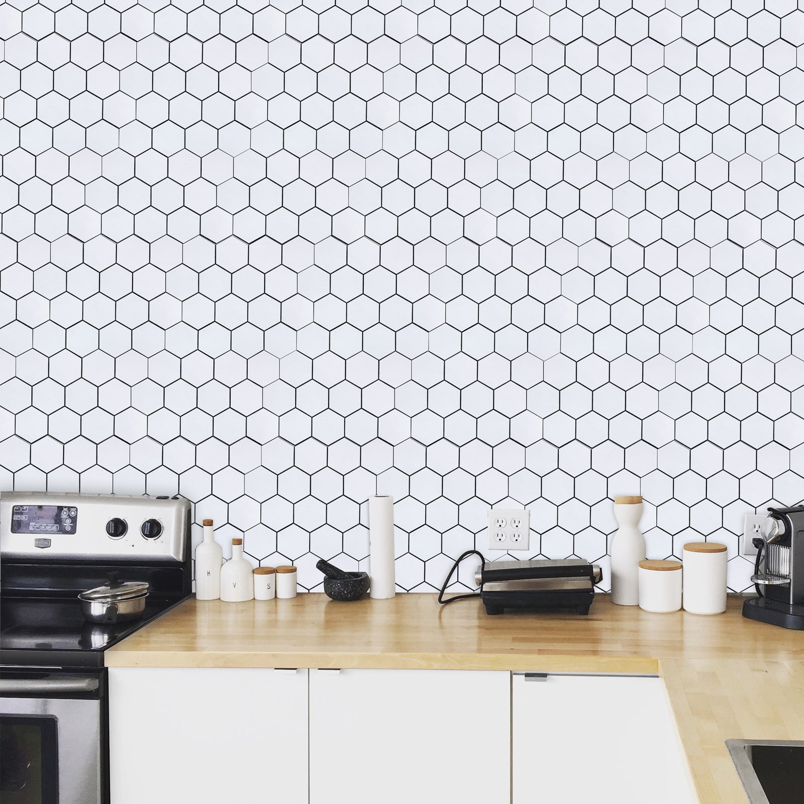 MISCASA Black Hexagon Peel and Stick Tile Backsplash-12 Sheets