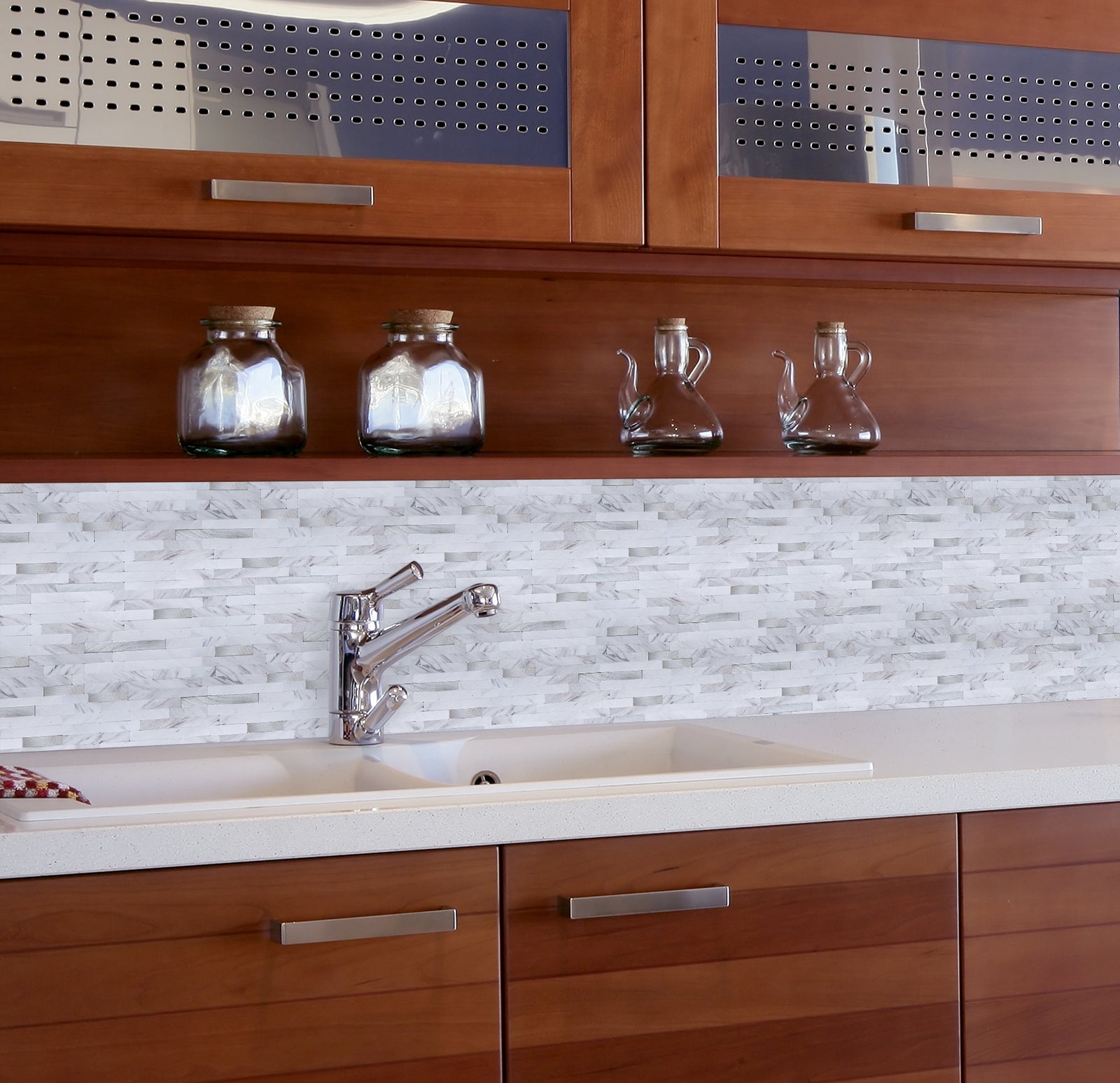 Faux Volakas White Stone  Peel and Stick Backsplash Wall Tile