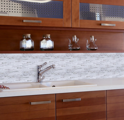 Faux Volakas White Stone  Peel and Stick Backsplash Wall Tile