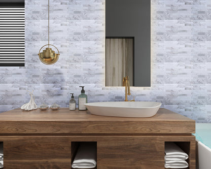 Faux Volakas White Stone  Peel and Stick Backsplash Wall Tile