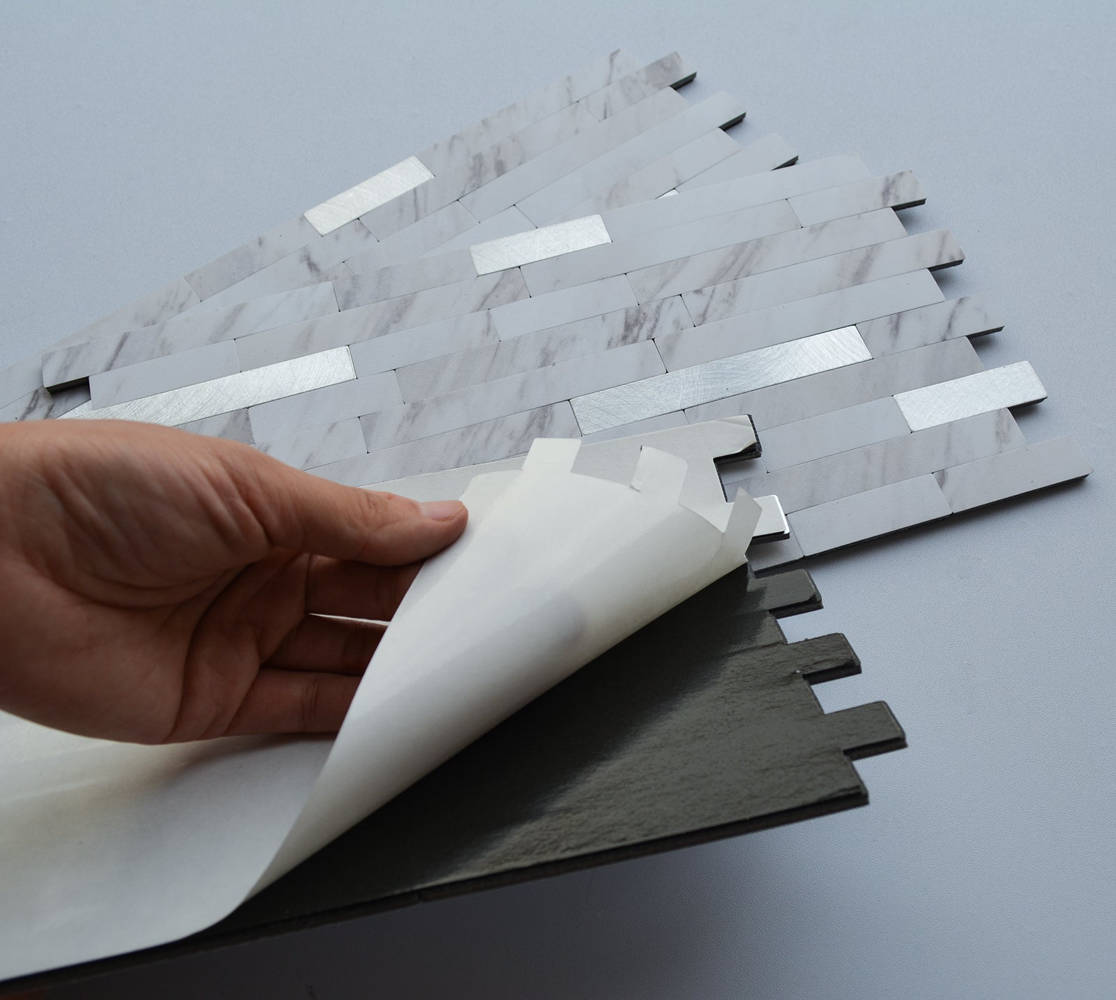 Faux Volakas White Stone  Peel and Stick Backsplash Wall Tile