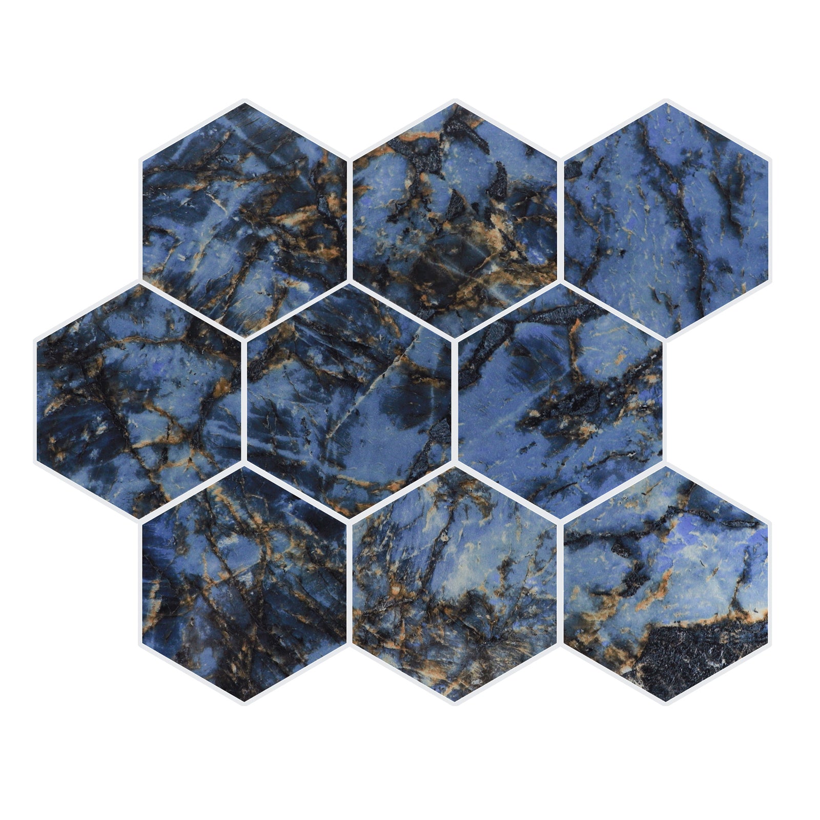 3D Blue Marble Hexagon Peel and Stick Wall Tile