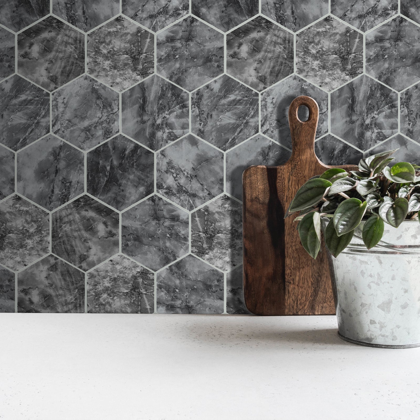 3D Gray Marble Hexagon Peel and Stick Wall Tile