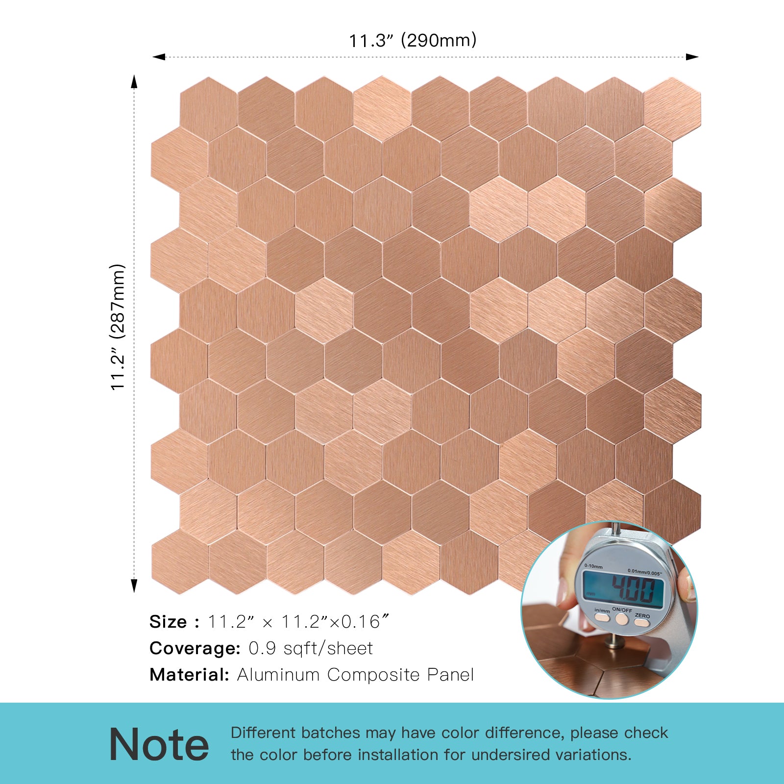Copper Hexagon Peel and Stick Backsplash Tile