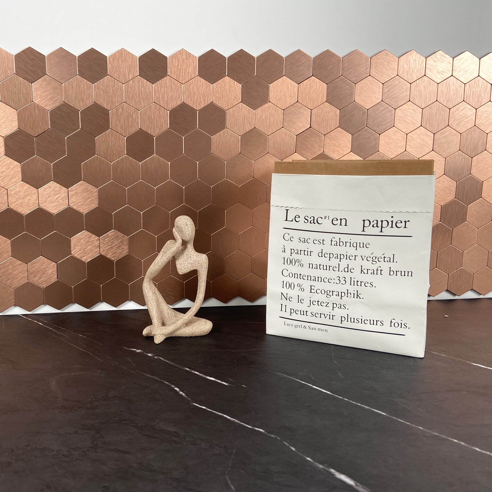 Copper Hexagon Peel and Stick Backsplash Tile
