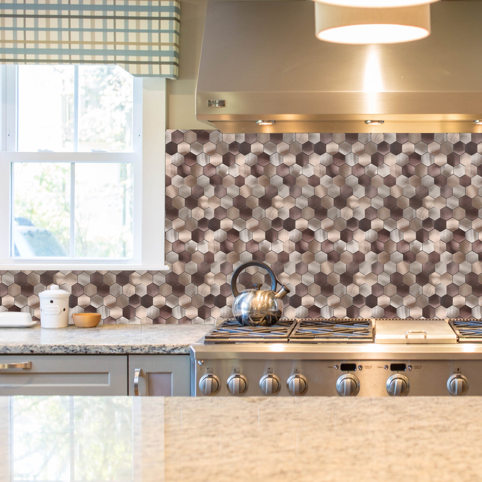 Mix Brown Hexagon Peel and Stick Backsplash Tile