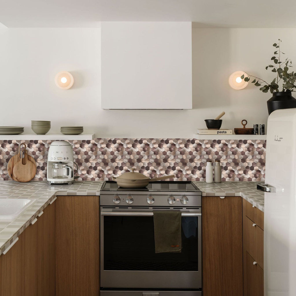 Mix Brown Hexagon Peel and Stick Backsplash Tile