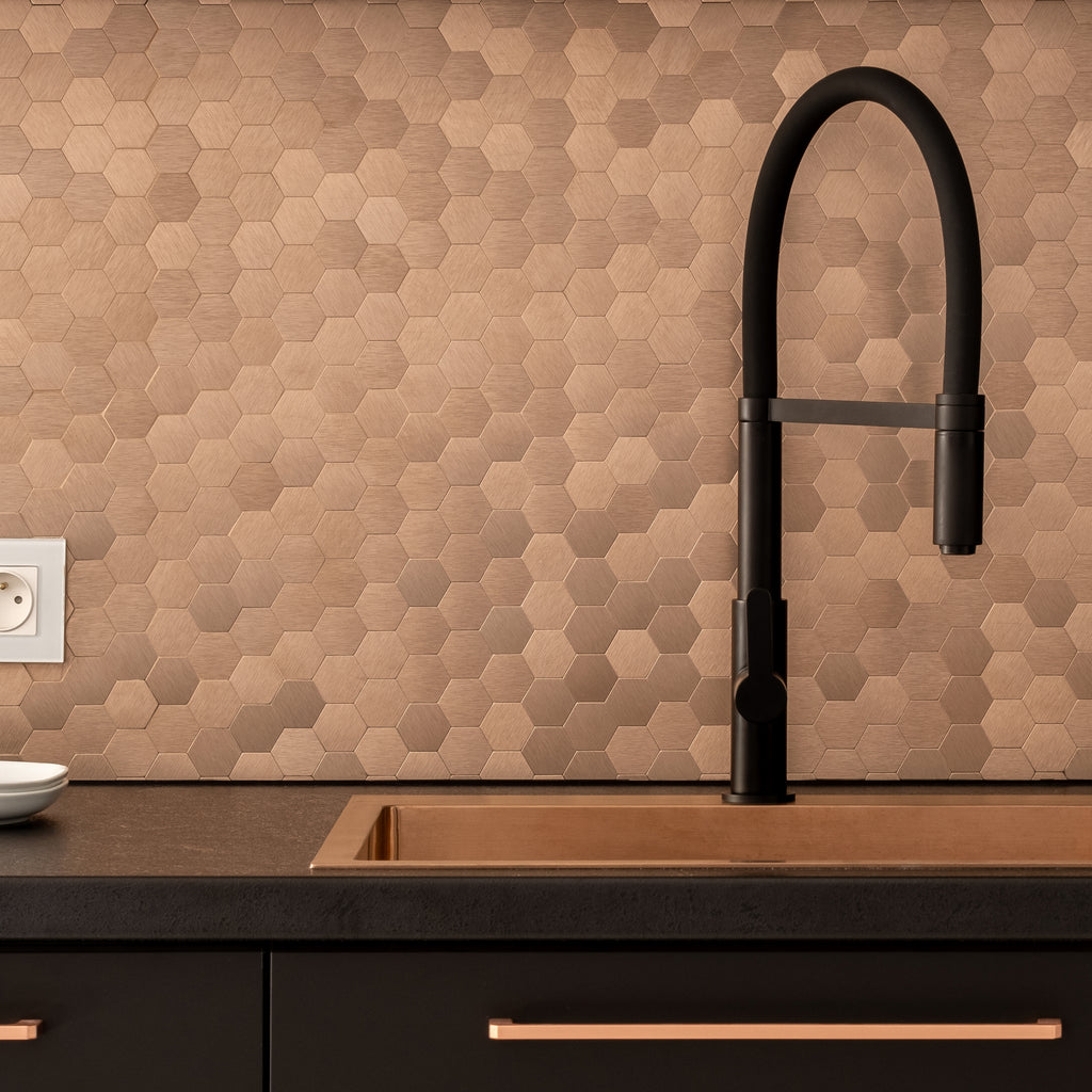 Copper Hexagon Peel and Stick Backsplash Tile
