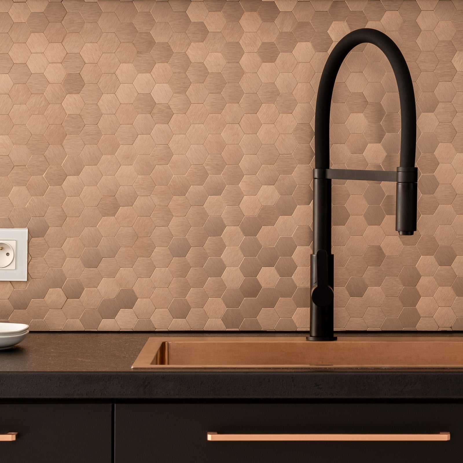 Copper Hexagon Peel and Stick Backsplash Tile