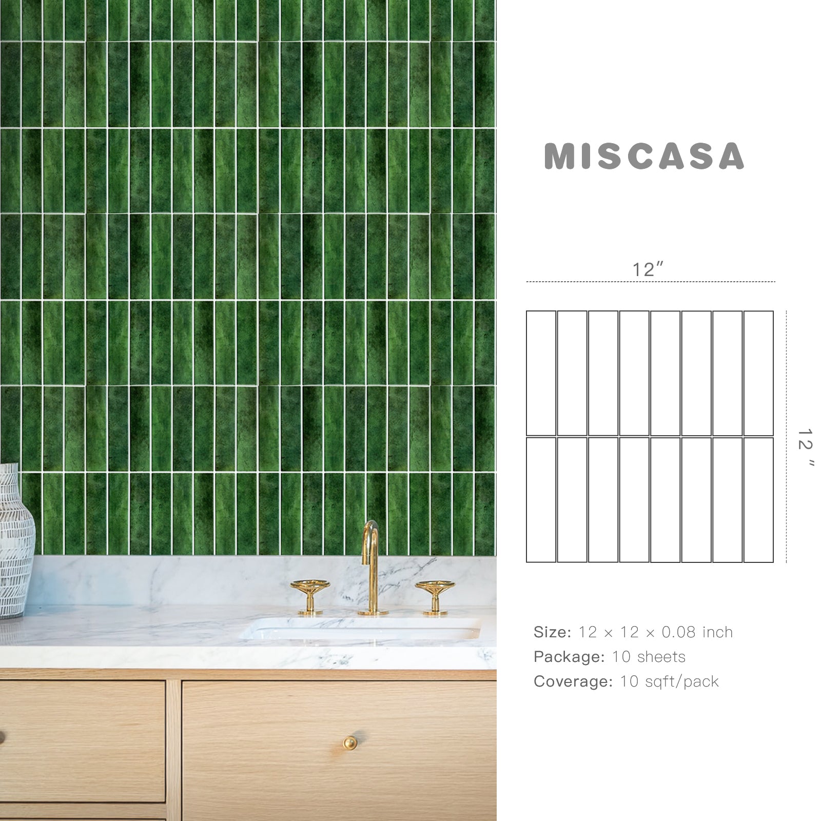 3D Green Linear Peel and Stick Backsplash Wall Tile