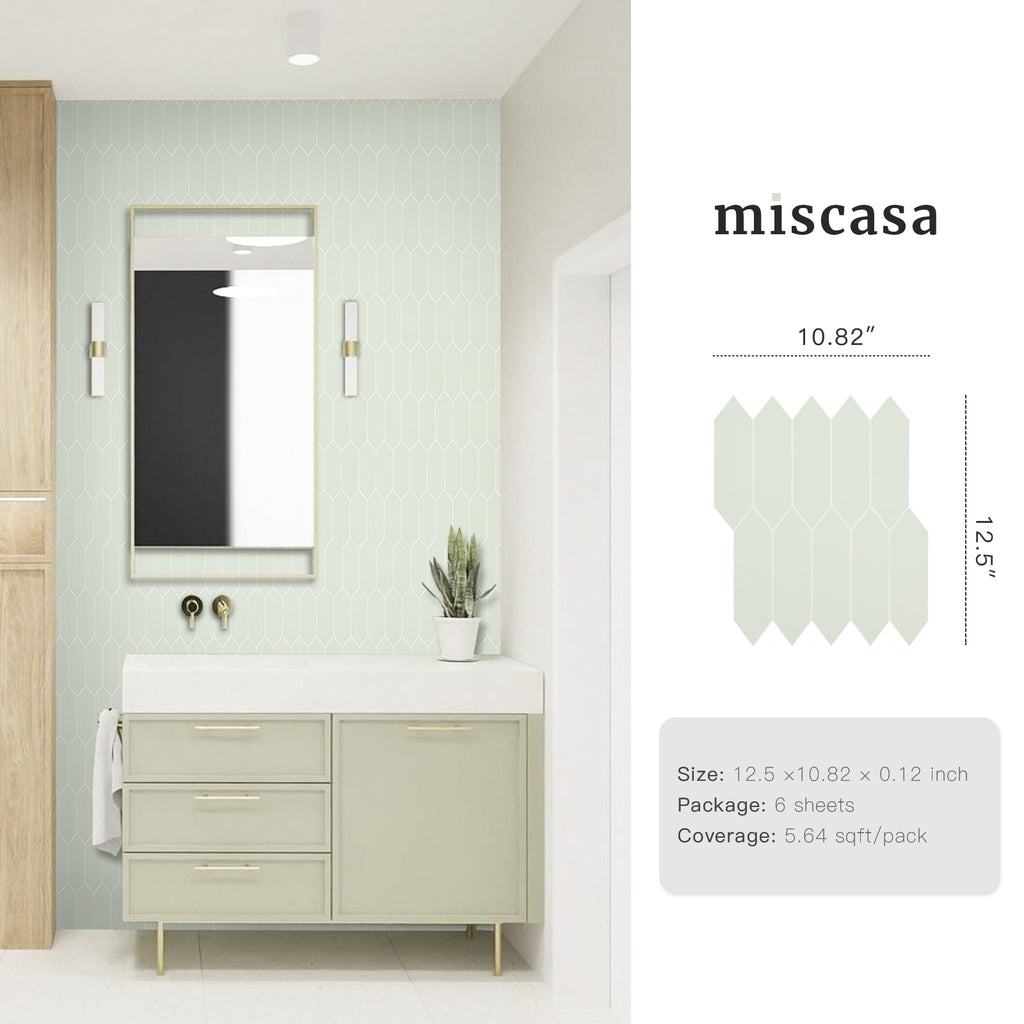 3D Sage Green Long Hexagon Peel and Stick Wall Tile