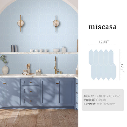 3D Sky Blue Long Hexagon Peel and Stick Wall Tile