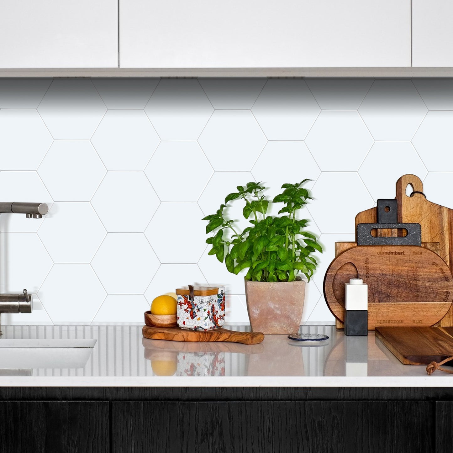 White Hexagon Peel and Stick Wall Tile