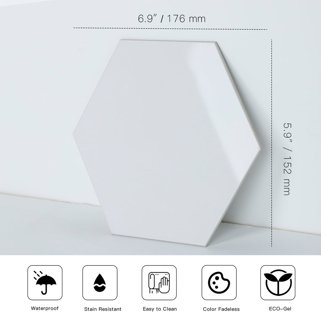White Hexagon Peel and Stick Wall Tile
