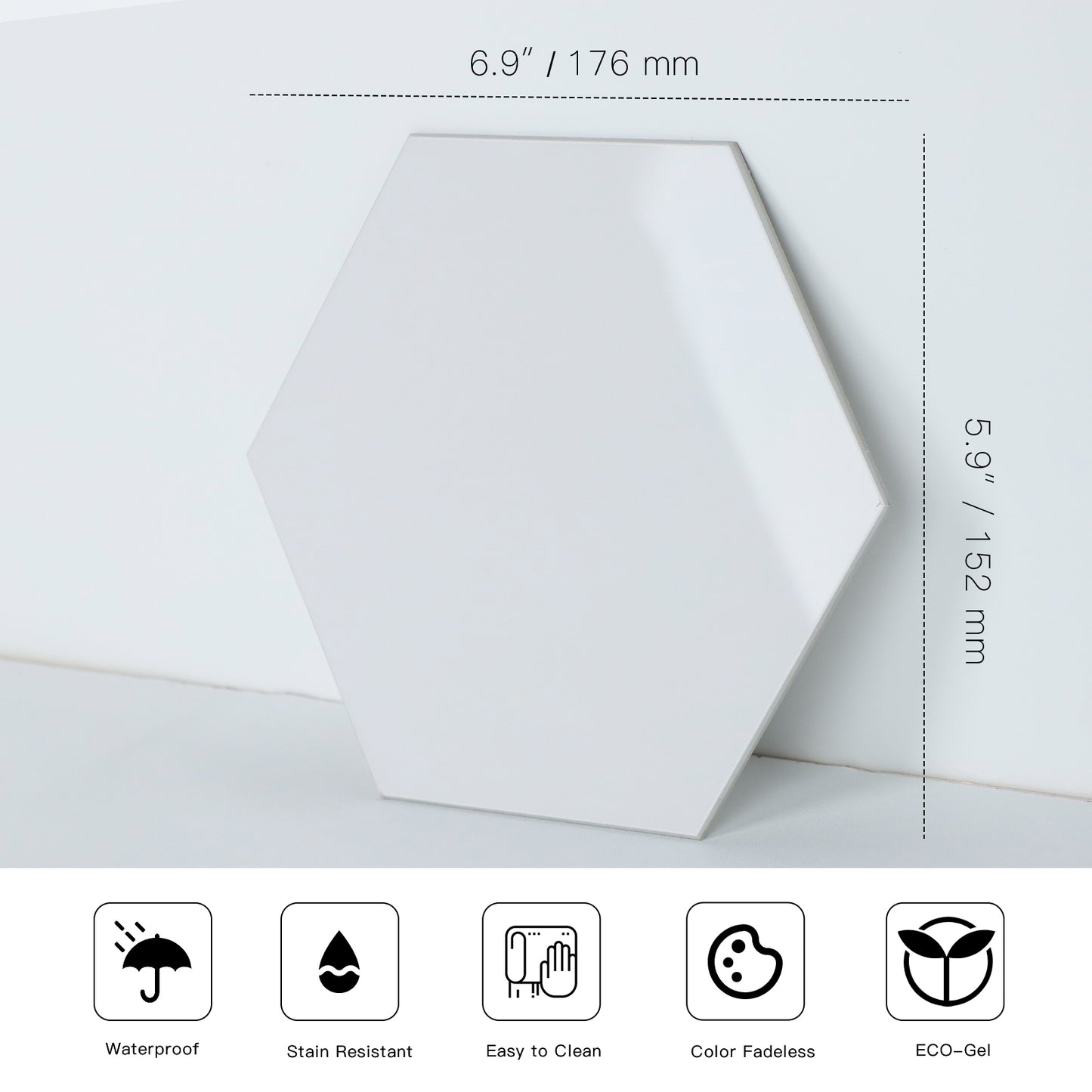 White Hexagon Peel and Stick Wall Tile