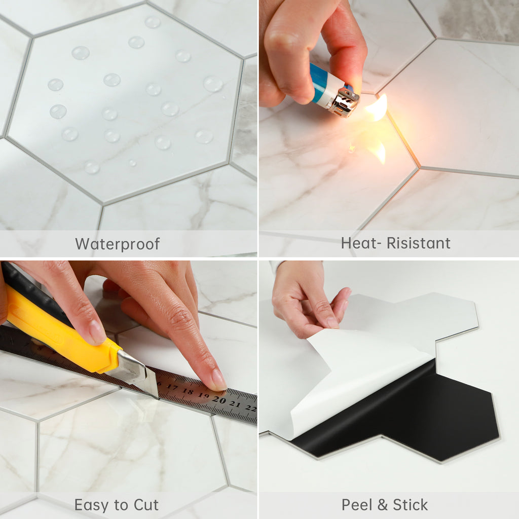3D Gray Marble Peel and Stick Wall Tile