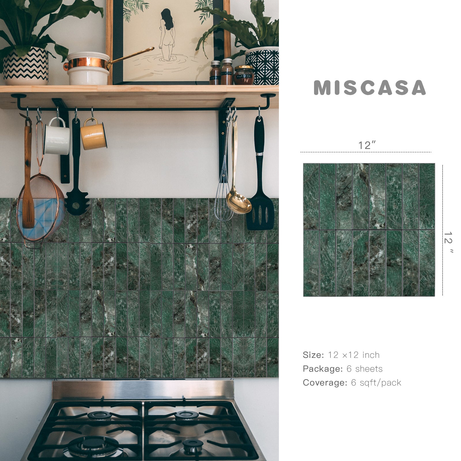 Green Marble Peel and Stick Backsplash Wall Tile