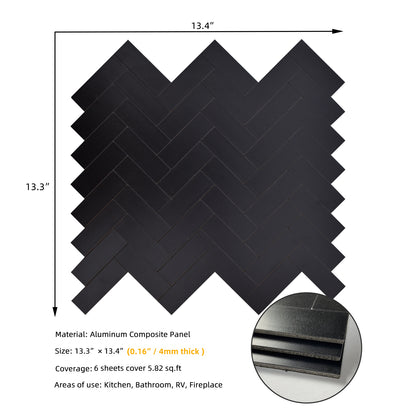 Herringbone Black Peel and Stick Backsplash Tile