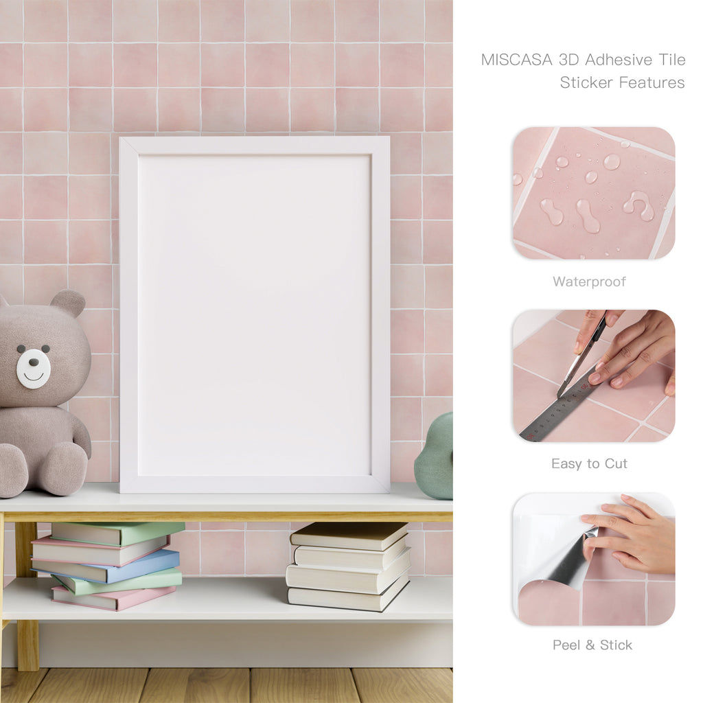 3D Pink Faux Spanish Handmade Peel and Stick Backsplash Wall Tile