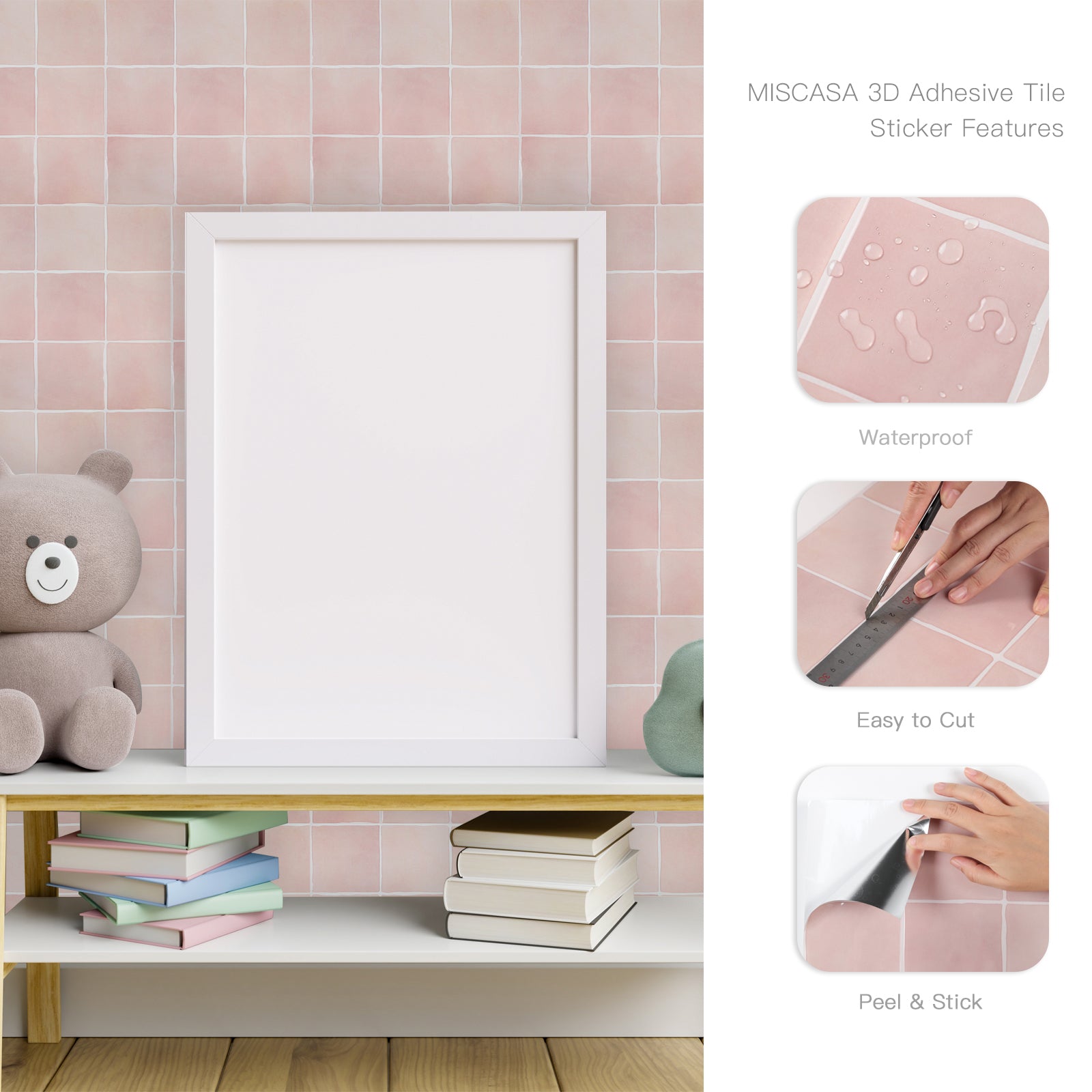 3D Pink Faux Spanish Handmade Peel and Stick Backsplash Wall Tile