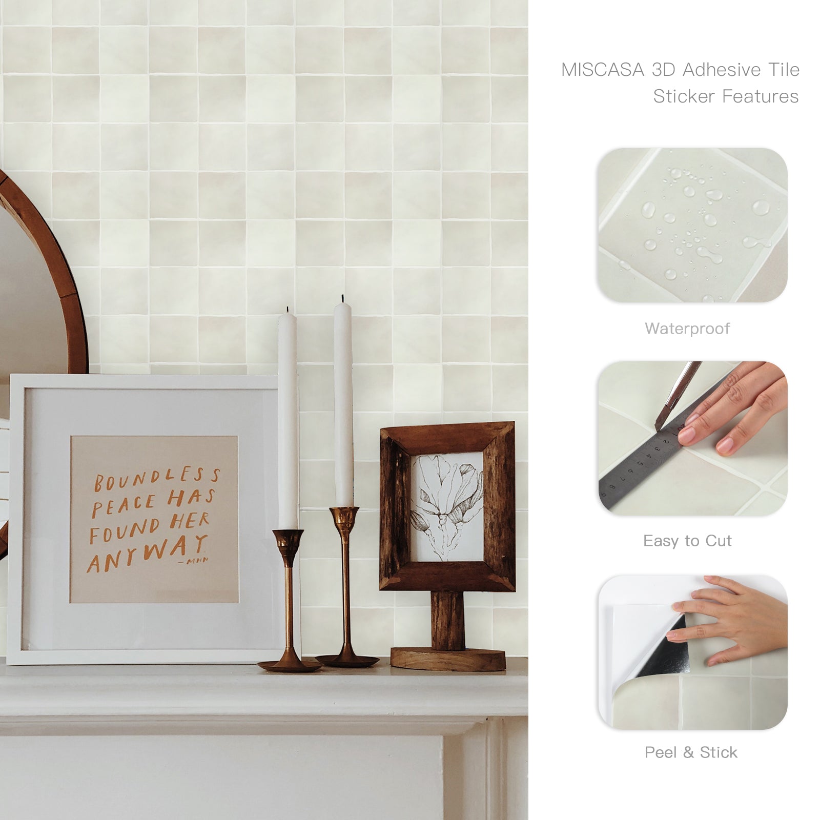 3D Beige Faux Spanish Handmade Peel and Stick Backsplash Wall Tile