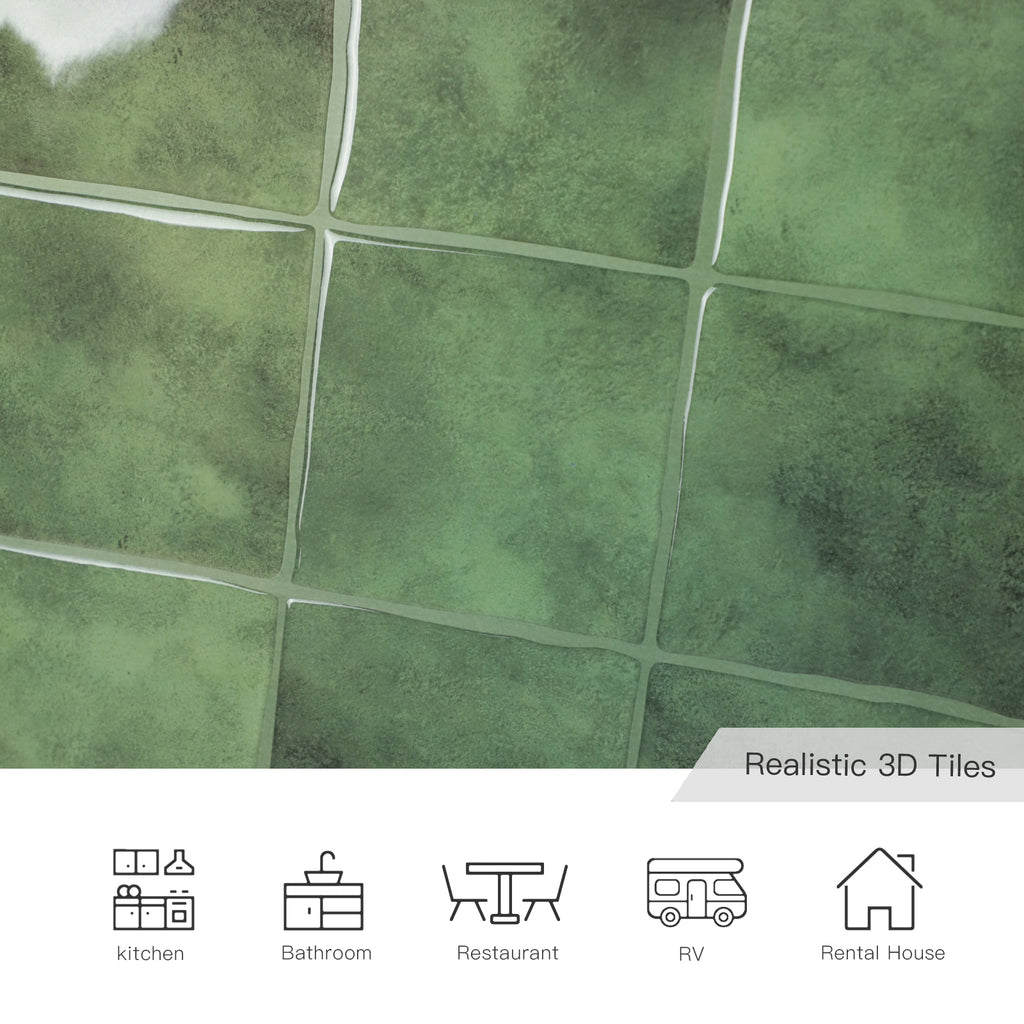 3D Green Faux Spanish Handmade Peel and Stick Backsplash Wall Tile