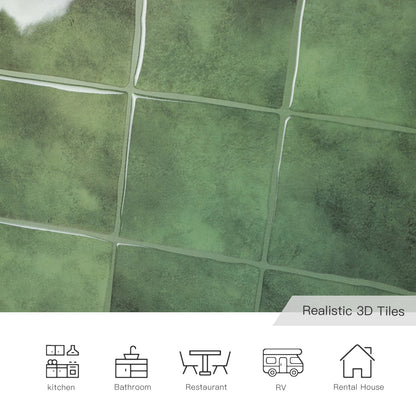 3D Green Faux Spanish Handmade Peel and Stick Backsplash Wall Tile