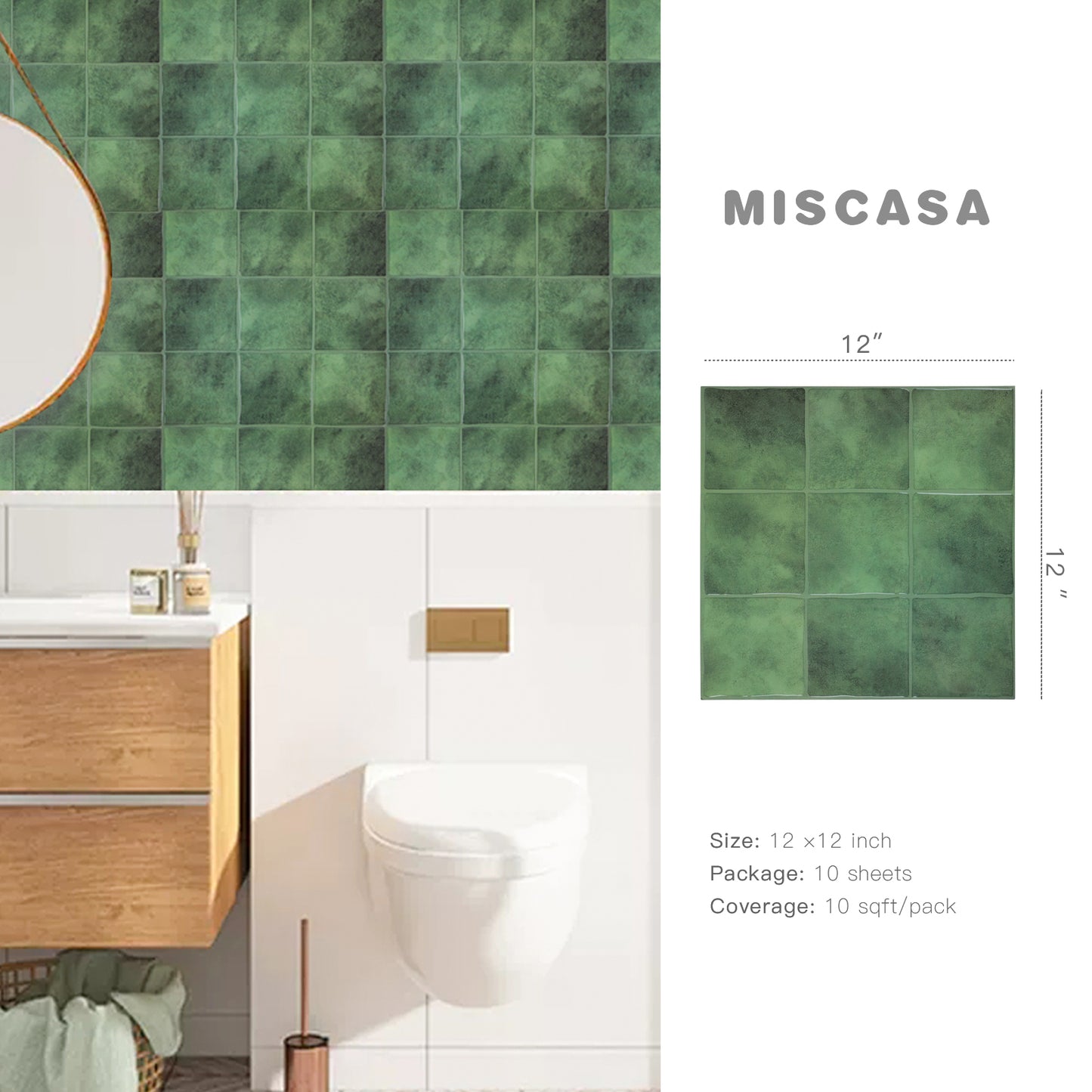 3D Green Faux Spanish Handmade Peel and Stick Backsplash Wall Tile